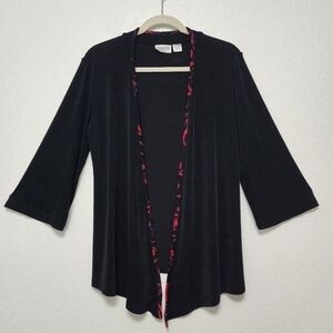 Chico's Travelers 3/4 Sleeve Open Front Cardigan black w/ red & purple trim sz M